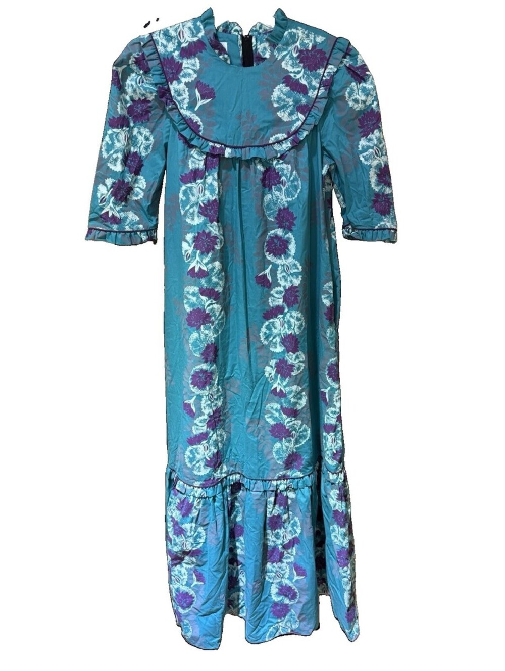 Vtg TORI RICHARD Golden Monarch Collection Teal Floral Printed Maxi Dress Size M - Picture 2 of 9